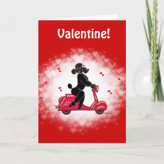 Tarjeta Festiva Black Poodle y Scooter Valentine Art