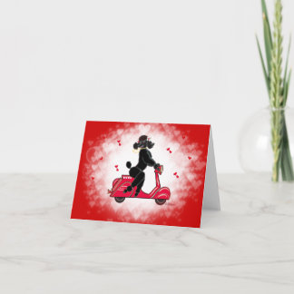 Tarjeta Festiva Black Poodle y Scooter Valentine Art