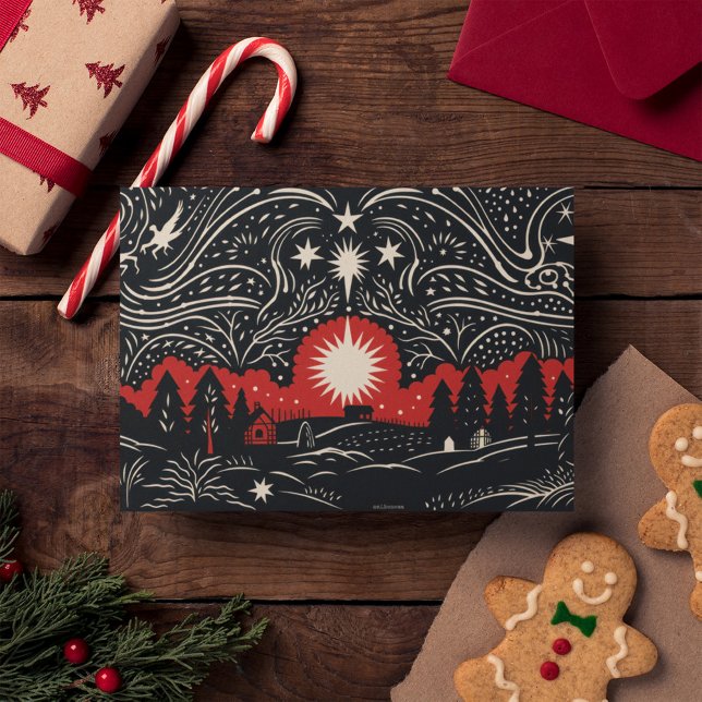 Tarjeta Festiva Black Red Abstract Landscape Navidades Night Sky (Subido por el creador)