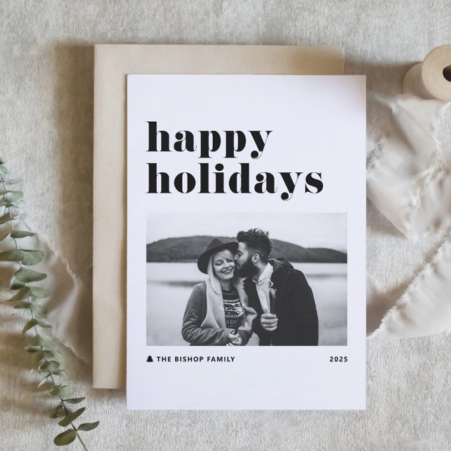 Tarjeta Festiva Black Retro Negrita Typography Photo Happy Holiday (Subido por el creador)