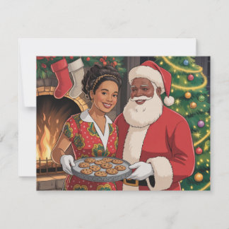 Tarjeta Festiva Black Santa & Mrs. Claus Christmas Card