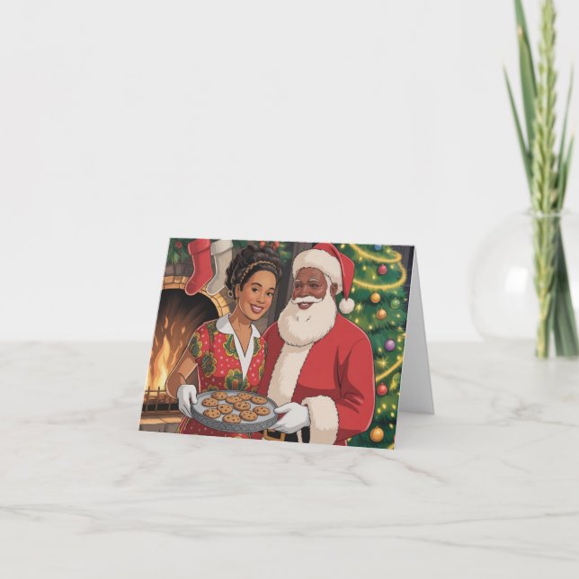 Tarjeta Festiva Black Santa & Mrs. Claus Christmas Card  (Anverso)
