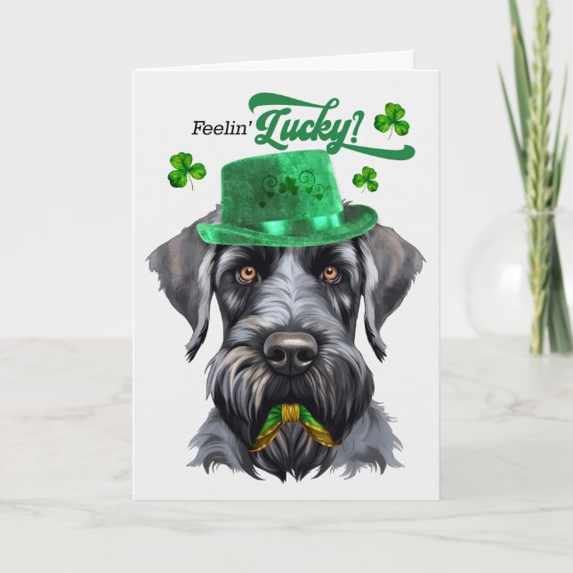 Tarjeta Festiva Black Schnauzer Dog Feelin's Lucky St Patrick's Da (Anverso)