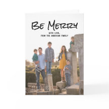 Black Simple Script be Merry Photo Card