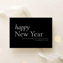 Tarjeta Festiva Black Simple Serif Happy New Year