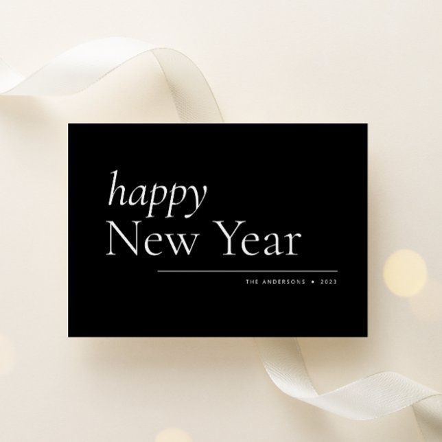 Tarjeta Festiva Black Simple Serif Happy New Year (Subido por el creador)