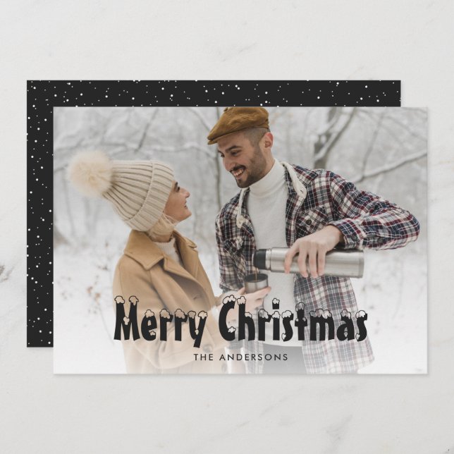 Tarjeta Festiva Black Snowowy Photo Merry Christmas Cards (Anverso / Reverso)