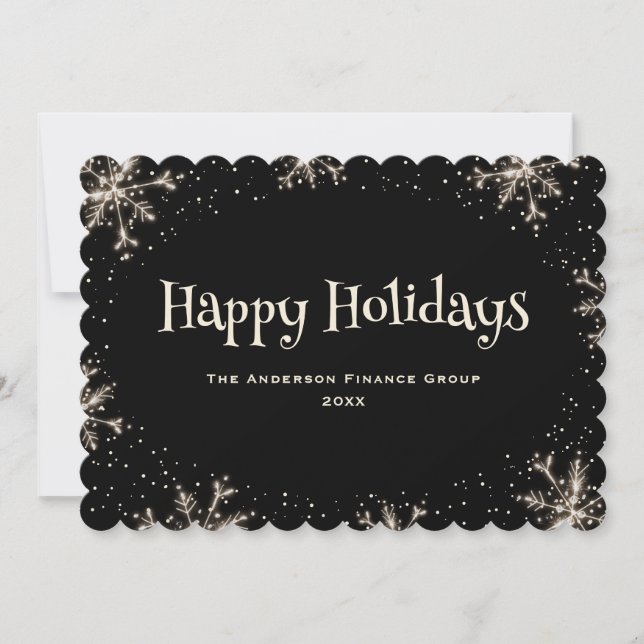 Tarjeta Festiva Black Sparkling Snowflakes Corporate Business (Anverso)