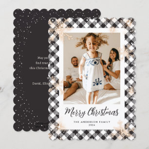 Tarjeta Festiva Black Sparkly Snowflakes Photo Merry Christmas