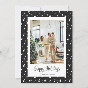 Tarjeta Festiva Black Starry Modern Photo Happy Holidays Card