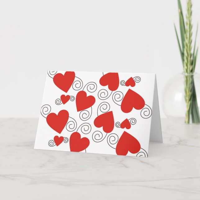 Tarjeta Festiva Black Swirls Y Red Heart Card (Anverso)