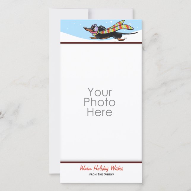 Tarjeta Festiva Black Tan Dachshund Cute Winter (Anverso)