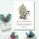 Tarjeta Festiva Black Tan White Corgi y Mascota de árbol de Navida<br><div class="desc">Esta adorable tarjeta de Navidades con temática de corgi incluye un corgi blanco, negro y bronceado con un sombrero de Papá Noel sentado frente a un árbol de Navidad iluminado. El saludo en la tarjeta dice "Feliz Navidad" "Que todo lo que sea hermoso y te trae alegría sea tuya esta...</div>