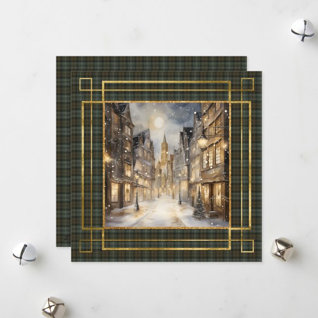 Tarjeta Festiva Black Watch Weathered Scottish Tartan Christmas  (Anverso/Reverso In Situ)