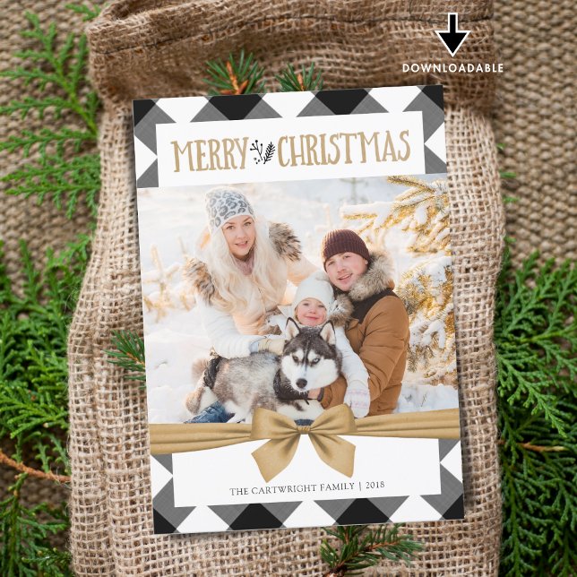 Tarjeta Festiva Black & White Buffalo Check Merry Christmas (Subido por el creador)