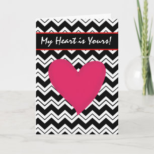 Tarjeta Festiva Black White Chevron Red Heart Valentine