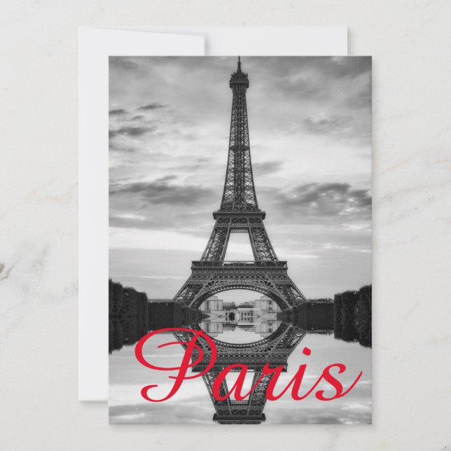 Tarjeta Festiva Black White Eiffel Tower Paris Love City Travel (Anverso)