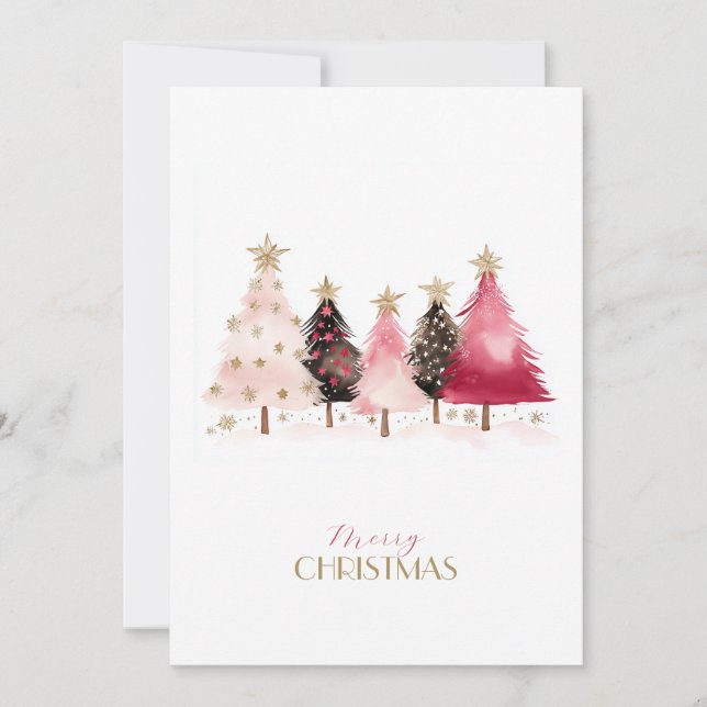 Tarjeta Festiva Black white hand-drawn pink trees Christmas (Anverso)