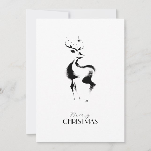 Tarjeta Festiva Black white hand-drawn Rendeer Christmas (Anverso)