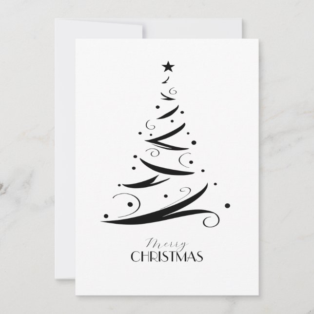 Tarjeta Festiva Black white hand-drawn tree simple Christmas (Anverso)