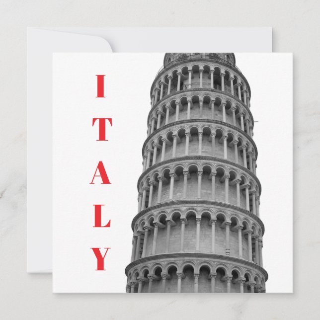 Tarjeta Festiva Black White Leaning Tower of Pisa Italy (Anverso)