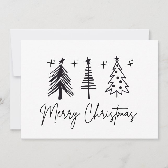 Tarjeta Festiva Black White Merry Christmas Tree Holiday Card (Anverso)
