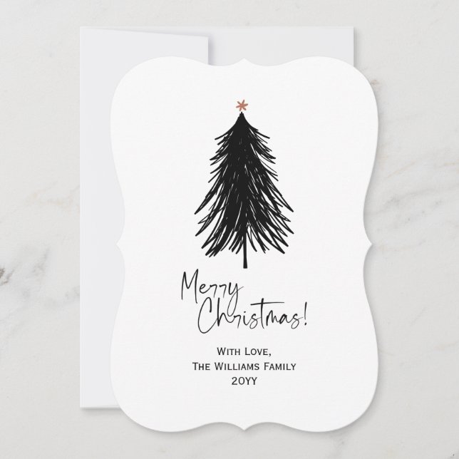 Tarjeta Festiva Black White Merry Simple Christmas Tree (Anverso)