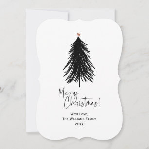 Tarjeta Festiva Black White Merry Simple Christmas Tree