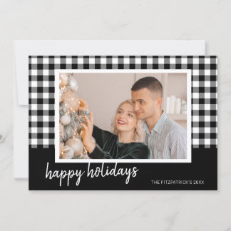 Tarjeta Festiva Black & White Plaid Christmas Photo Greeting