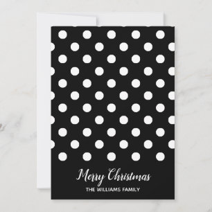 Tarjeta Festiva Black White Polka Dot Black Merry Christmas