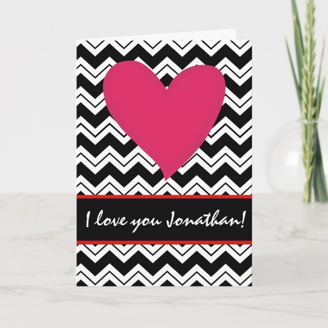 Tarjeta Festiva Black White Red Heart Name Personalized Valentine (Anverso)