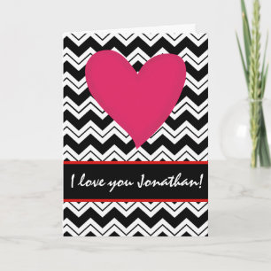 Tarjeta Festiva Black White Red Heart Name Personalized Valentine