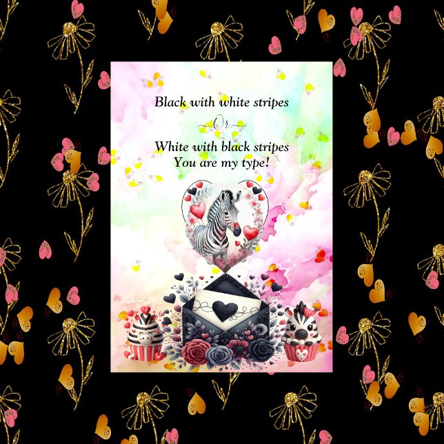 Tarjeta Festiva Black White Stripes Romántico El día de San Valent (Black White Stripes Romantic Zebra Valentine's Day Holiday Card)