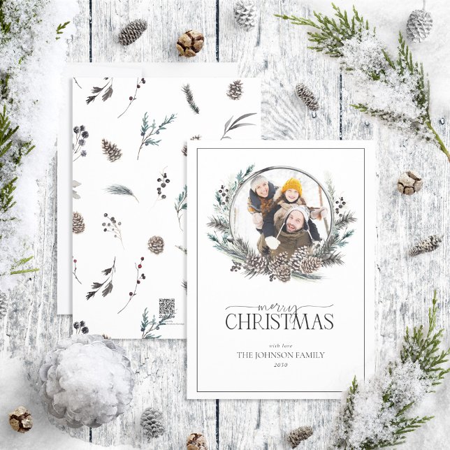 Tarjeta Festiva Black Winter Berry Wreath Merry Christmas Photo Ho (Subido por el creador)