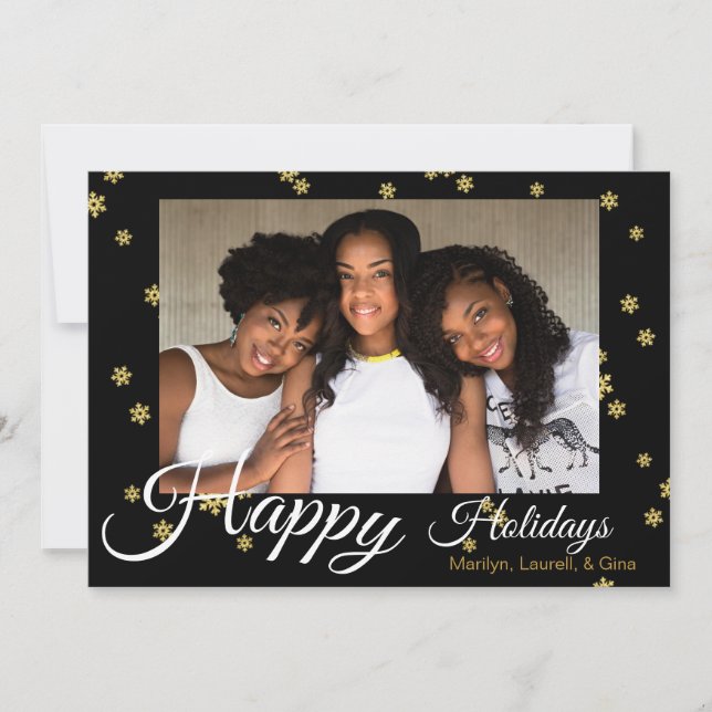 Tarjeta Festiva Black with Gold Flakes Photo Holiday Card (Anverso)