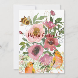 Tarjeta Festiva Blancas de Pascua Florales Rosadas
