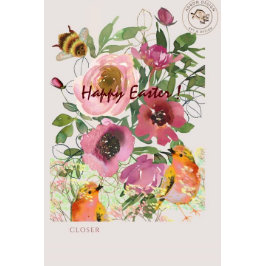 Tarjeta Festiva Blancas de Pascua Florales Rosadas 