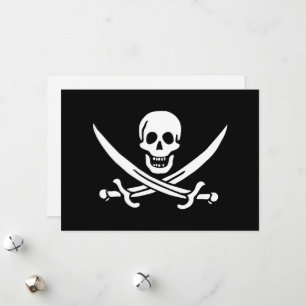Tarjeta Festiva Blanco, Bandera Pirata Calico Jack, Calavera y Cri