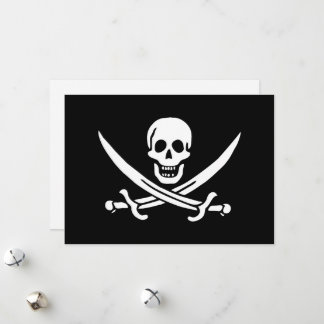 Tarjeta Festiva Blanco, Bandera Pirata Calico Jack, Calavera y Cuc