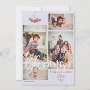 Tarjeta Festiva Blanco beige natural rubor 4 fotos familia moderna