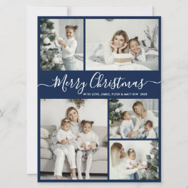 Tarjeta Festiva Blanco de la marina simple 5 Navidades de Collage