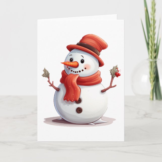 Tarjeta Festiva BLANCO de Snowman dulce y adorable (Anverso)