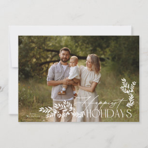 Tarjeta Festiva Blanco Elegante Botánico Plano Foto Feliz
