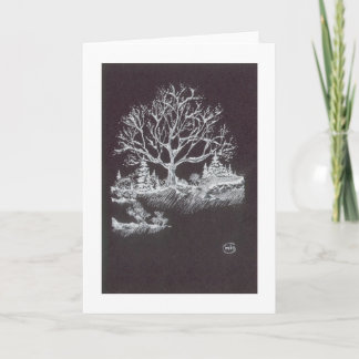 Tarjeta Festiva Blanco en el dibujo negro del paisaje del invierno