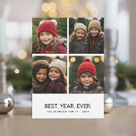 Tarjeta Festiva Blanco negro de 4 Collages de fotos - El mejor año<br><div class="desc">Usa cuatro fotos cuadradas y haz un saludo único y moderno de Año Nuevo con un sencillo patrón en el fondo. Si necesita mover algo,  haga clic en el botón personalizar para realizar cambios.</div>