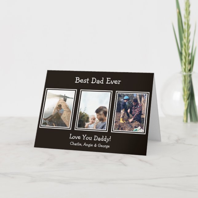 Tarjeta Festiva Blanco negro moderno 3 foto mejor papá nunca (Anverso)