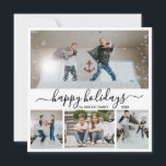 Tarjeta Festiva Blanco negro simple 4 Collage de fotos feliz<br><div class="desc">Elegante caligrafía, Minimalista negro y blanco de 4 Collages de fotos Happy Script Card. Esta tarjeta festiva, mimalista, de cuatro (4) Navidades de fotos, presenta un collage de fotos de bonitos y dice "¡Felices Fiestas!" El texto de bienvenida de "Happy Holidays" está escrito en un hermoso tipo de letra con...</div>