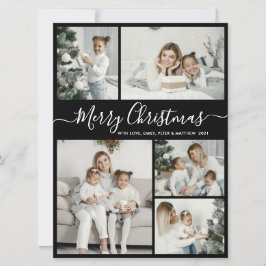 Tarjeta Festiva Blanco negro simple 5 Navidades de Collage de foto
