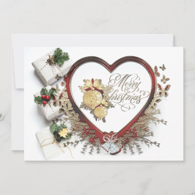 Tarjeta Festiva Blanco Rojo y Verde Moderno Victoriano Feliz Navid (Anverso)