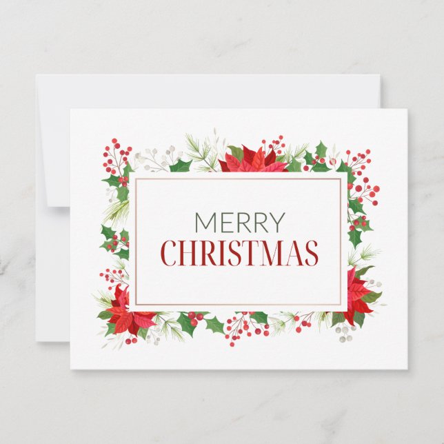 Tarjeta Festiva Blanco Rojo y Verde Tradicional Alegre (Anverso)